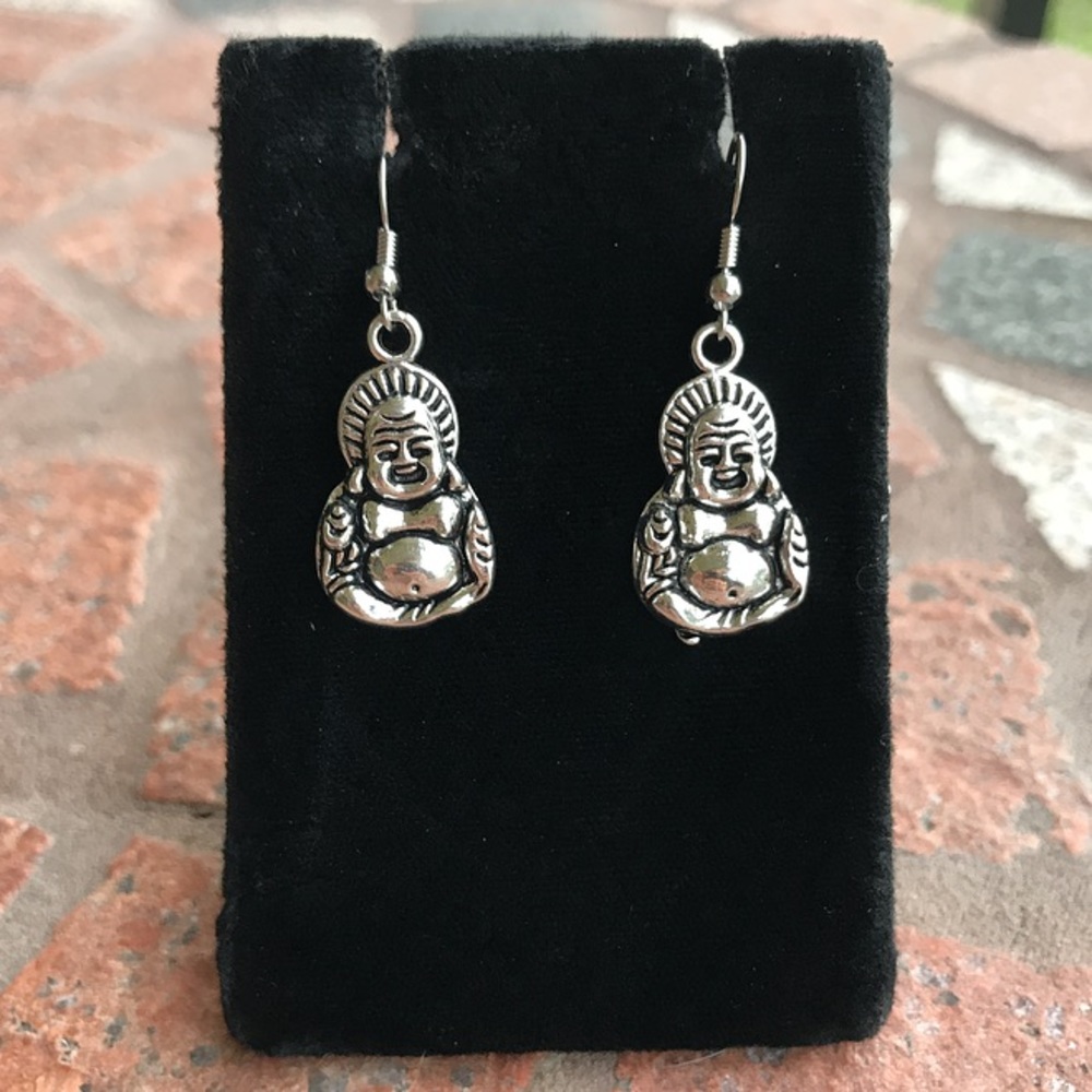π΄SALE ! Boho silver buddha dangly steel earrings - Picture 6 of 11
